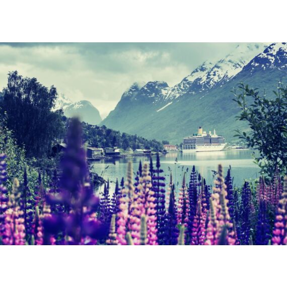 fotoplakat af landskab med sø og bjerge